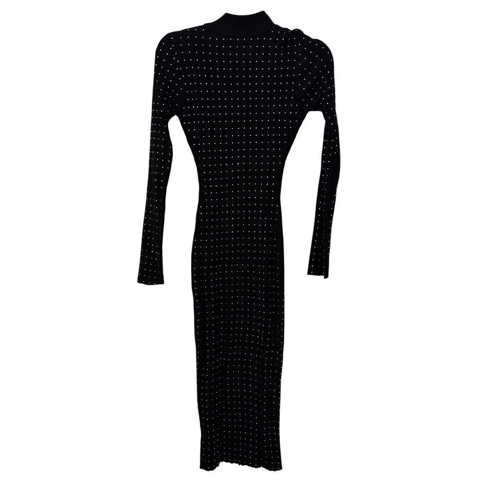 Hera Collection Black Studded Long Sleeve Zip Front Midi Dress L Edgy‎ Club Wear - Picture 4 of 6